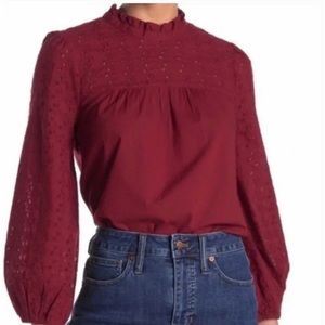 madewell eyelet mockneck ruffle top